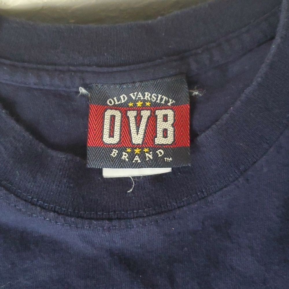 VTG Old Varsity Brand United States Flag Shirt XXL Blue Embroidered Patriotic - Picture 10 of 12
